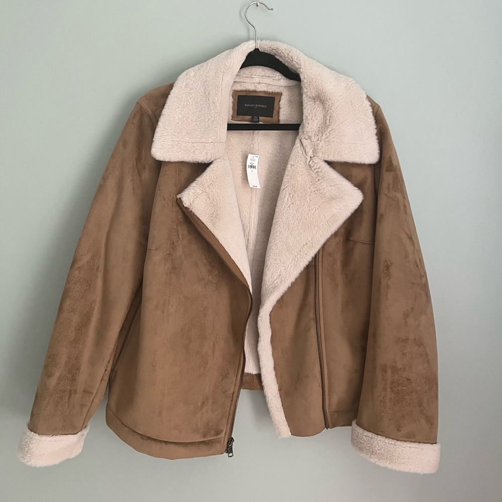 Faux shearling and suede coat